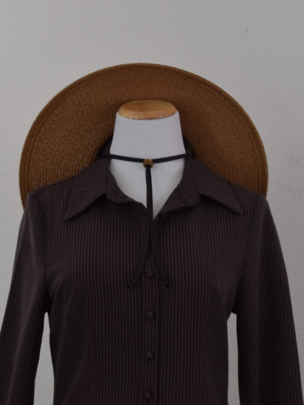 Edikted Bell Long Sleeve Pinstripe Brown Blouse Size L
